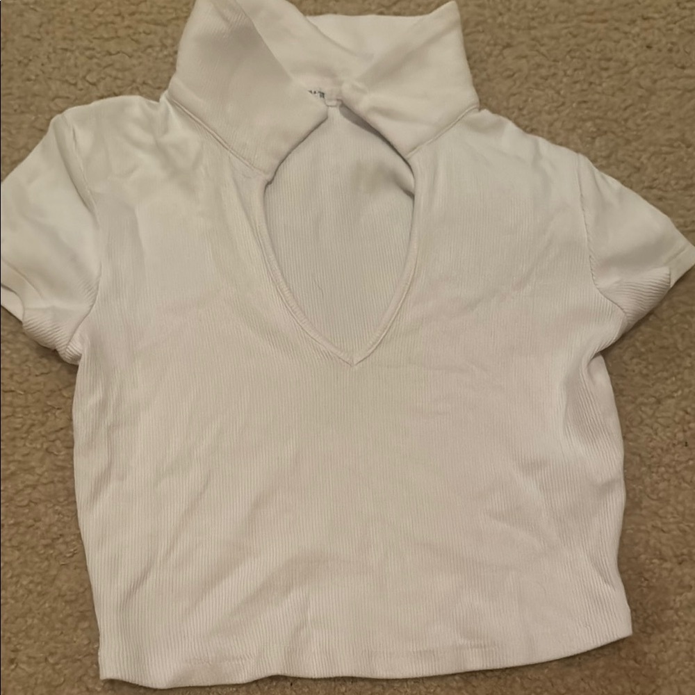 Garage White Crop Top with Cut Out Short Sleeves